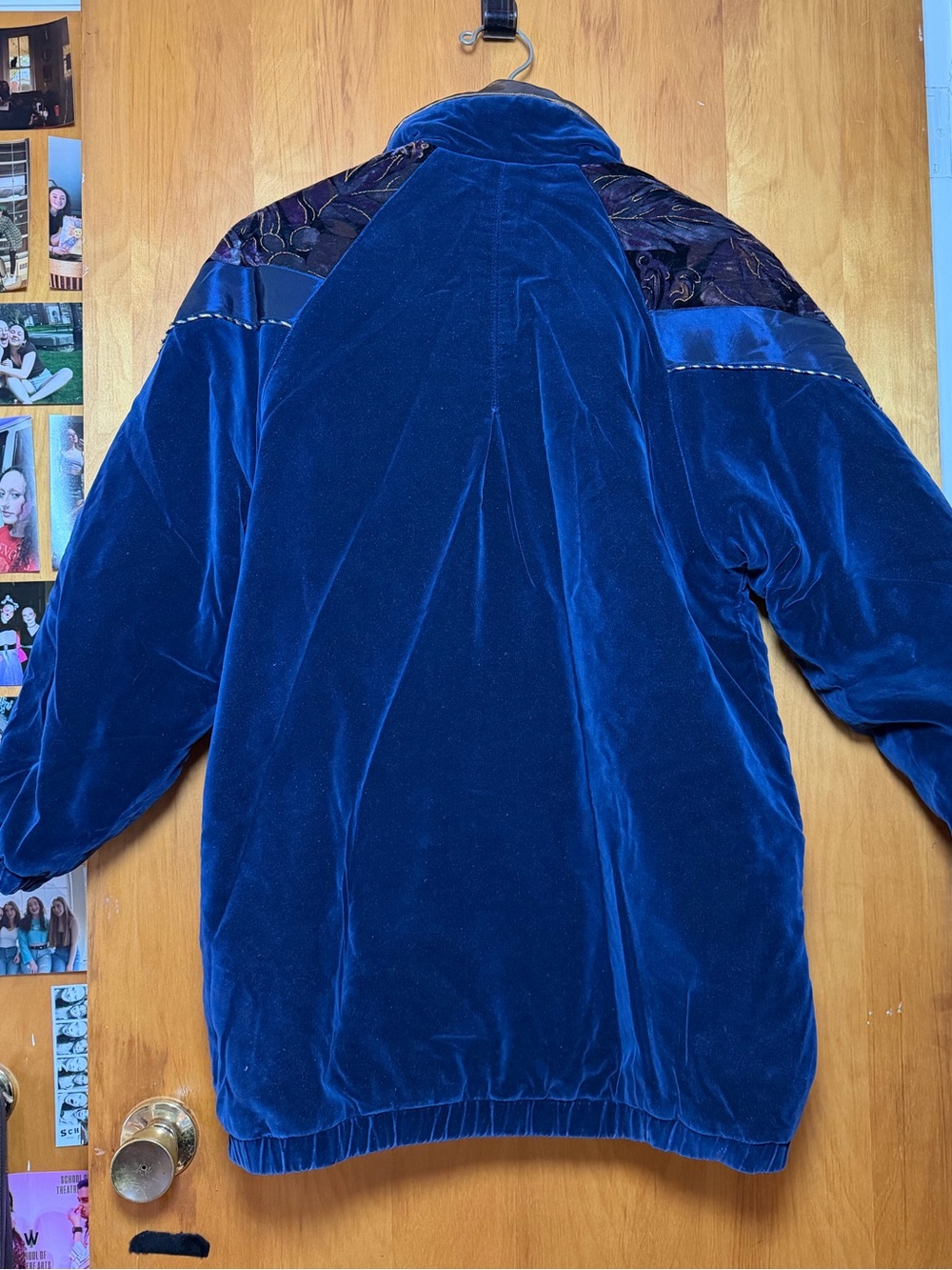 Blue Velvet Women's Coat with Contrast Yoke - Picture 2 of 3